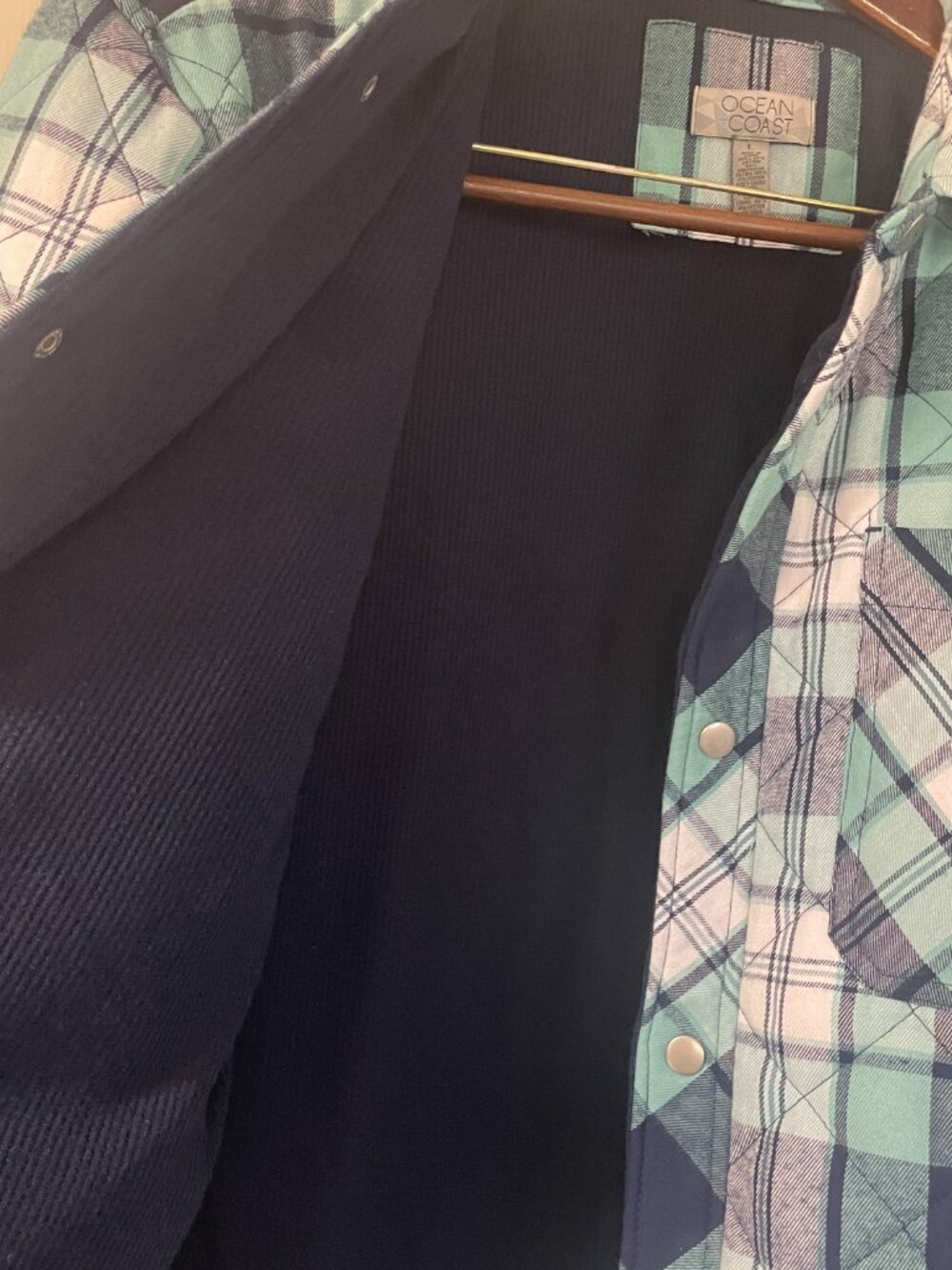 Ocean Coast Plaid Jacket Size Large Blue and Green - Picture 8 of 9